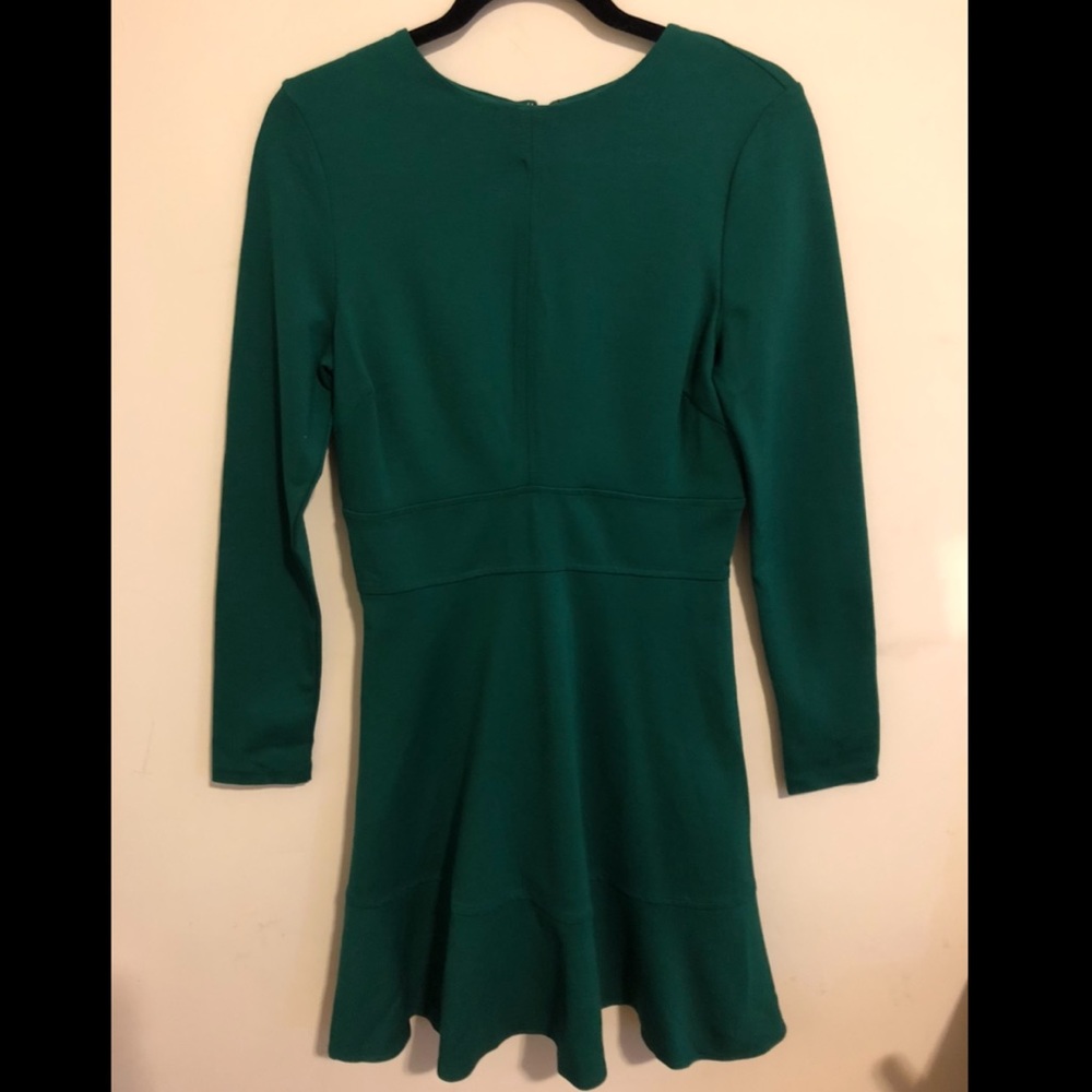 Green fit-n-flare, long sleeve Dress
